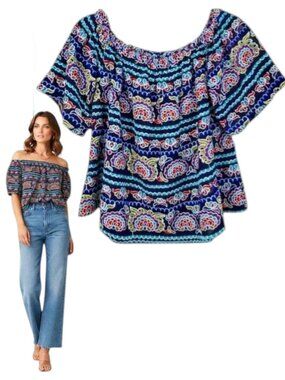 Aqua Romeo & Juliet Off Shoulder Embroidered Peasant Top Multi M